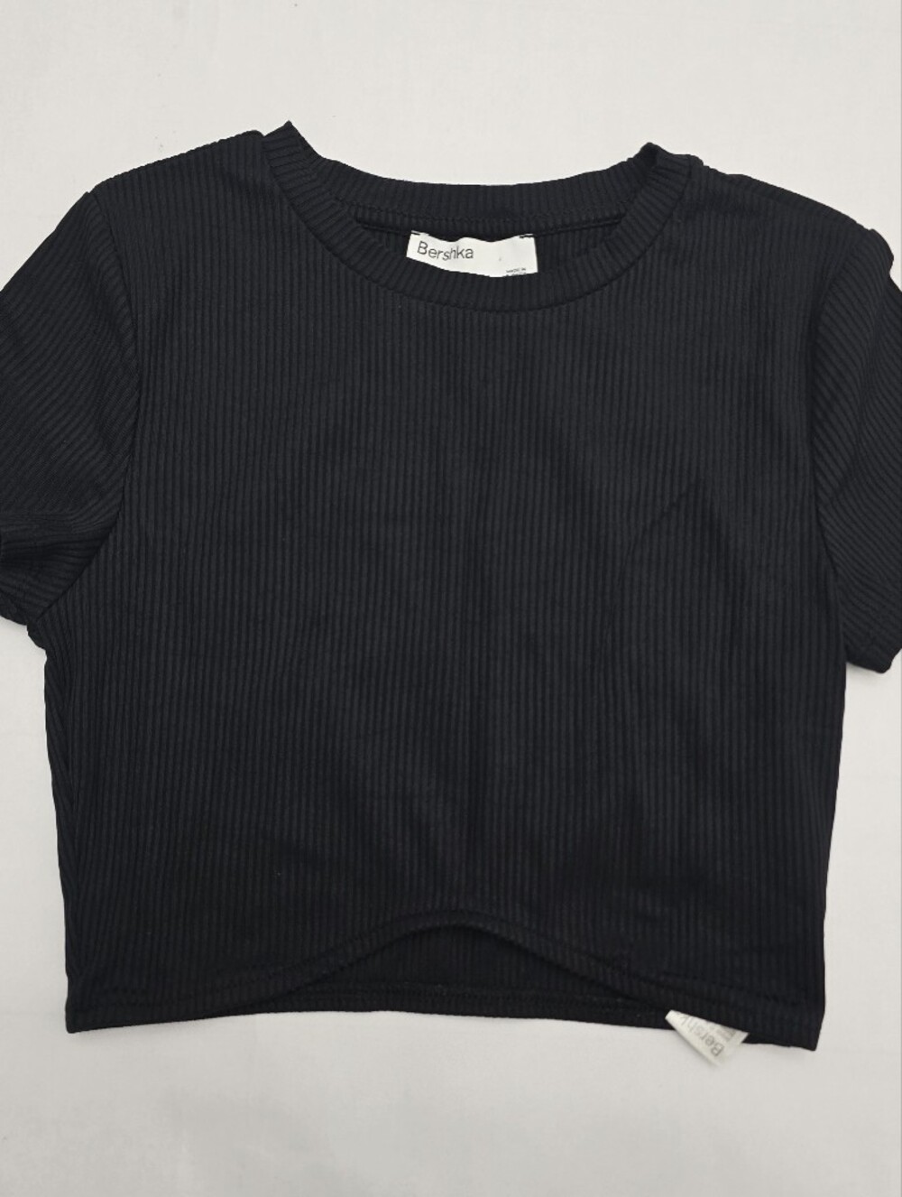 Bershka Black Ribbed Crop Tee